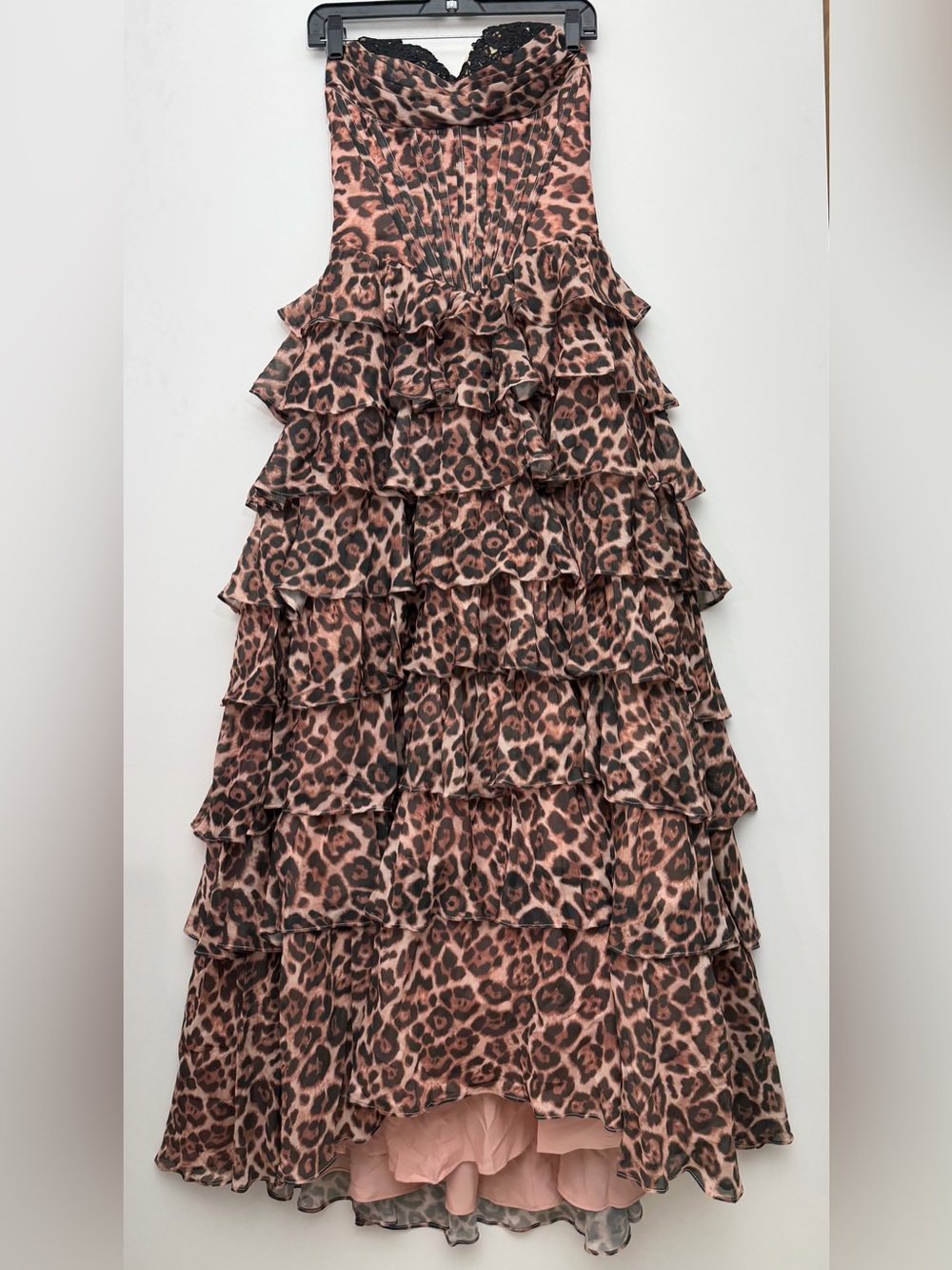 Women’s Leopard Print Ruffle Maxi Dress with corset Size 2